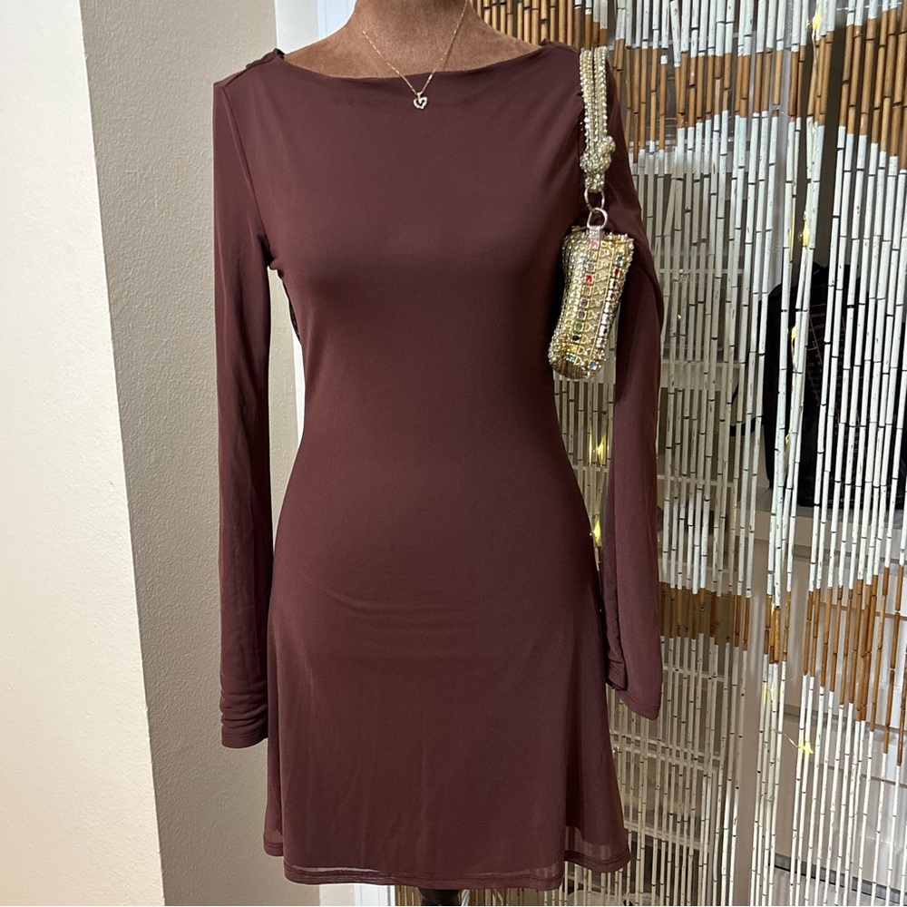 Elegant Brown Long Sleeve Dress